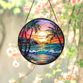 Beach Sunset Stained Glass Suncatcher Beach Window Hangings Beach Lover Decor Beach Sunrise Suncatcher Beach Glass